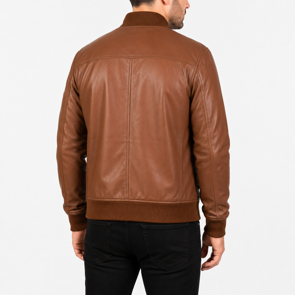 Men’s Brown Leather Bomber Biker Jacket