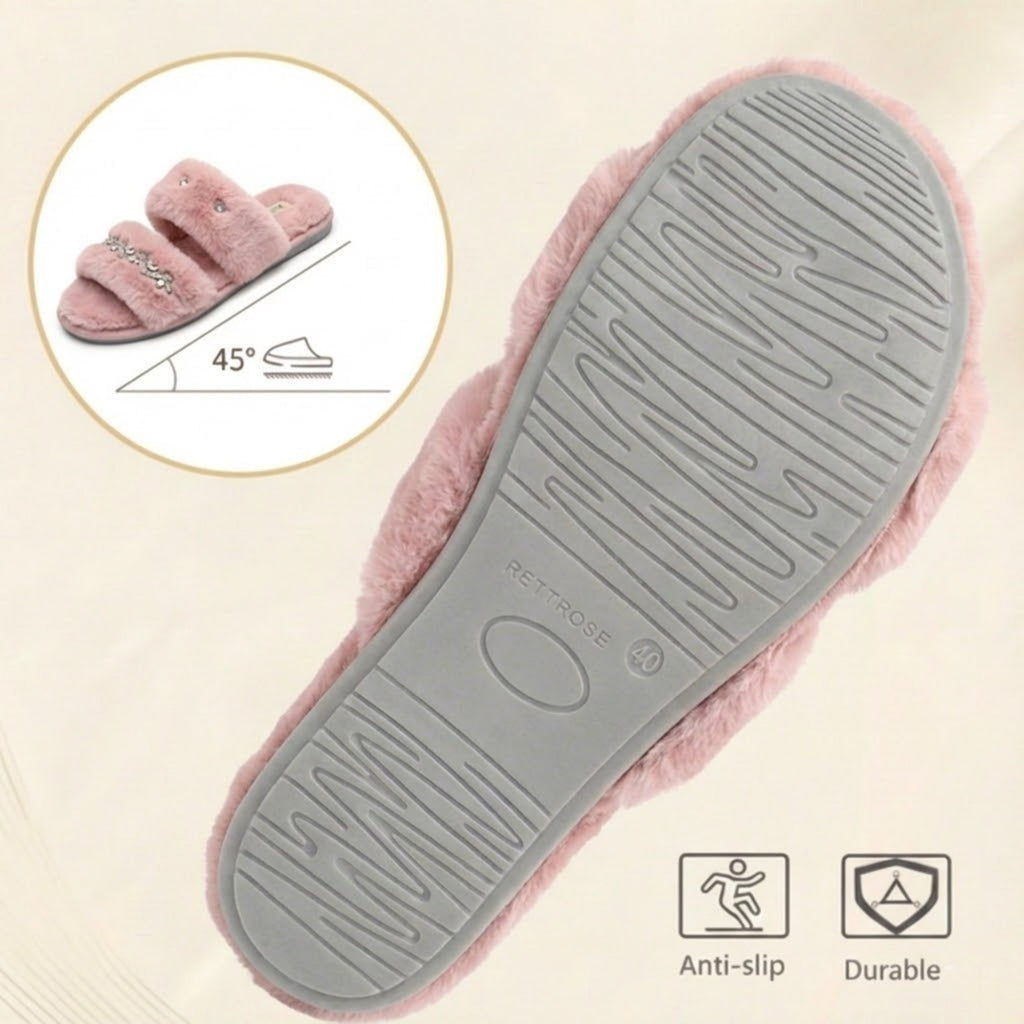 Abbie Dusky Pink Luxury Plush Diamanté Embellished Handmade Slipper