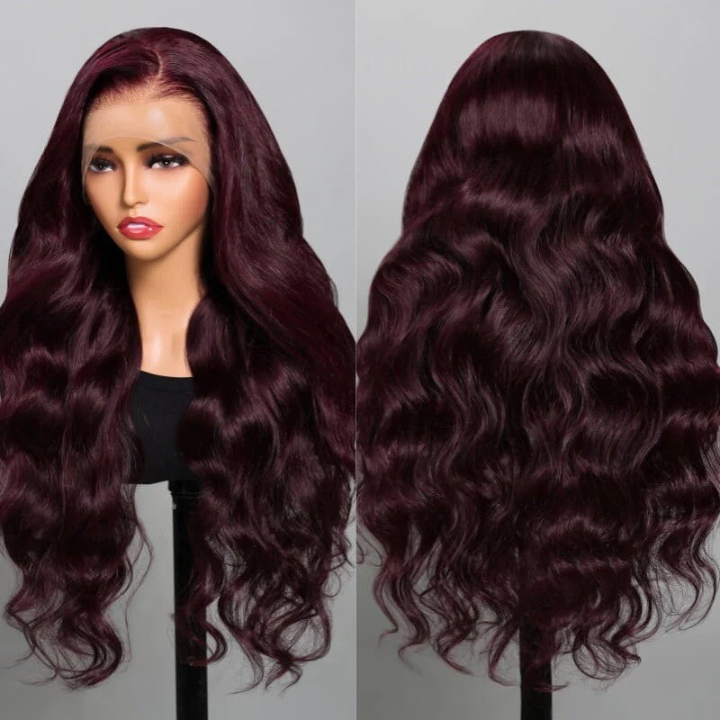 Chic Luxe Hair Glueless Full Lace Front Dark Purple Wavy Long Wig | 100% Human Hair | 250% Density