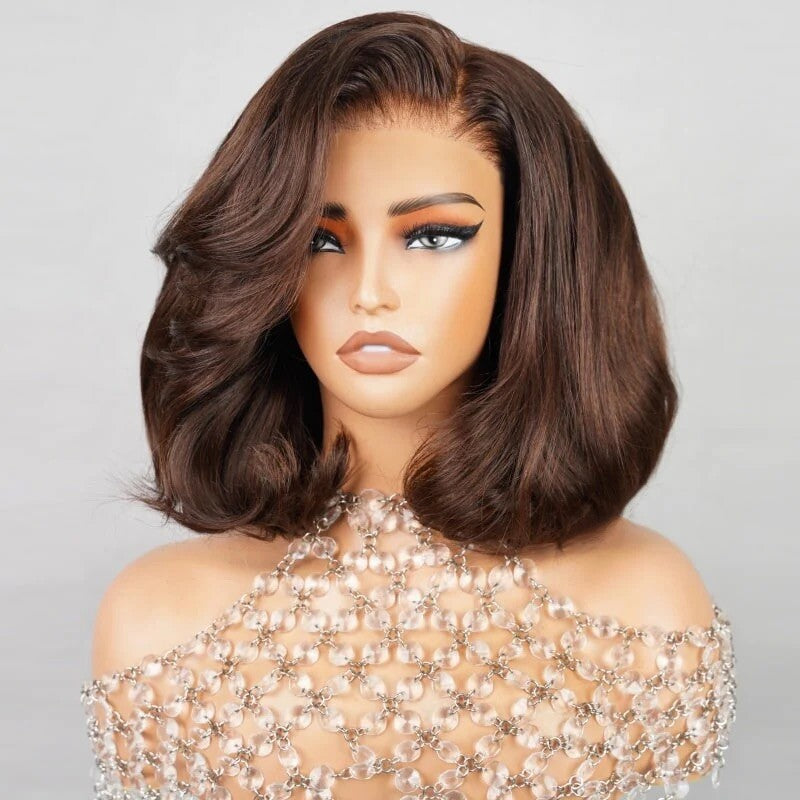 Chic Luxe Hair Full Wavy Glueless Wear Go Lace Front Short Bob Wig | 250% Density | 100% Human Hair