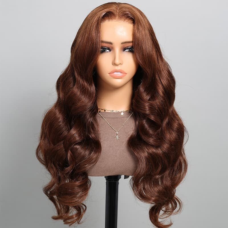 Chic Luxe Hair Glueless Full Lace Front Wavy Long Brown Coloured Wig | 100% Human Hair