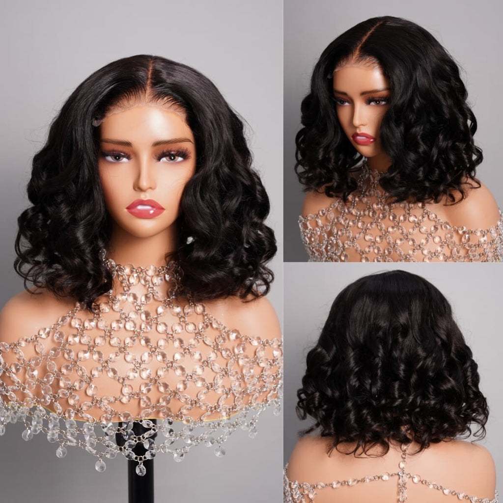 Chic Luxe Hair Full Glueless Wear & Go Curly Lace Front Short Bob Wig | 250% Density | 100% Human Hair