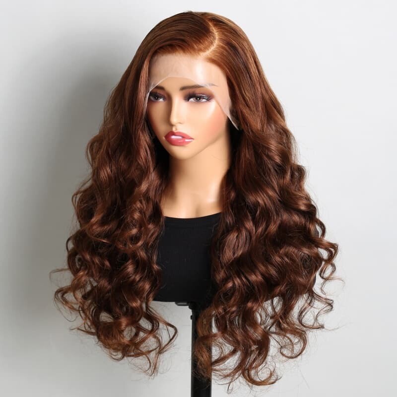 Chic Luxe Hair Glueless Full Lace Front Wavy Long Brown Coloured Wig | 100% Human Hair