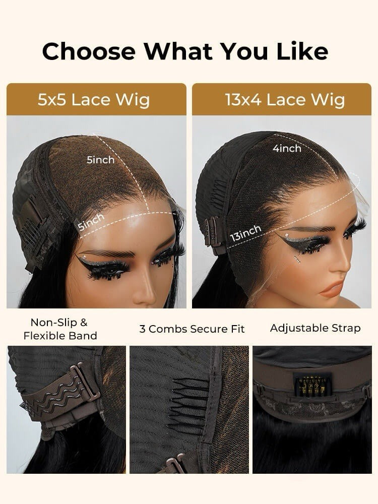 Chic Luxe Hair Pre-Styled Side Part Light Yaki Straight 5x7 Glueless Lace Wig | With Layers | 100% Human Hair