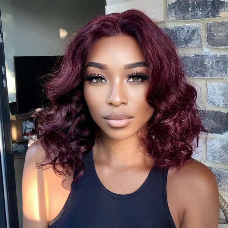 Chic Luxe Hair Full Wig Wavy Invisible Lace Front Short Bob |100% Human Hair