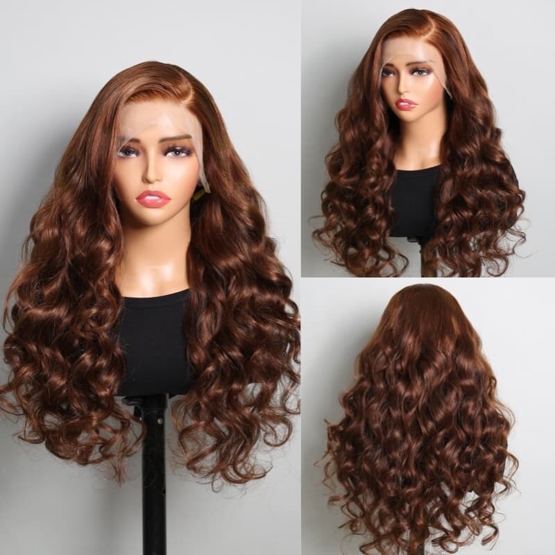 Chic Luxe Hair Glueless Full Lace Front Wavy Long Brown Coloured Wig | 100% Human Hair