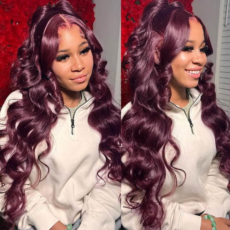 Chic Luxe Hair Glueless Full Lace Front Dark Purple Wavy Long Wig | 100% Human Hair | 250% Density
