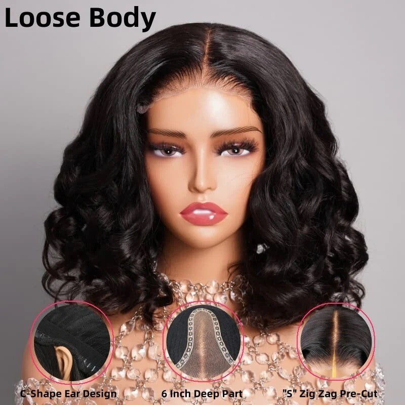 Chic Luxe Hair Full Glueless Wear & Go Curly Lace Front Short Bob Wig | 250% Density | 100% Human Hair