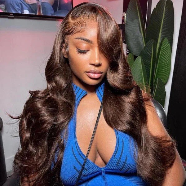 Chic Luxe Hair Glueless Full Lace Front Wavy Long Brown Coloured Wig | 100% Human Hair