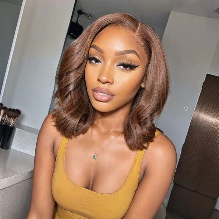 Chic Luxe Hair Full Wavy Glueless Wear Go Lace Front Short Bob Wig | 250% Density | 100% Human Hair