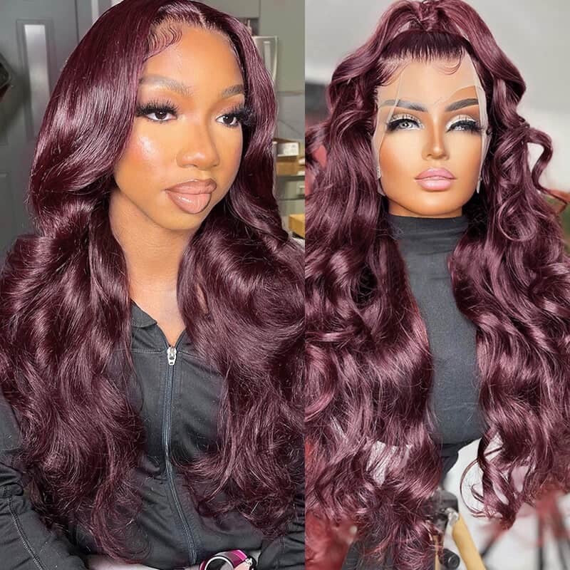 Chic Luxe Hair Glueless Full Lace Front Dark Purple Wavy Long Wig | 100% Human Hair | 250% Density