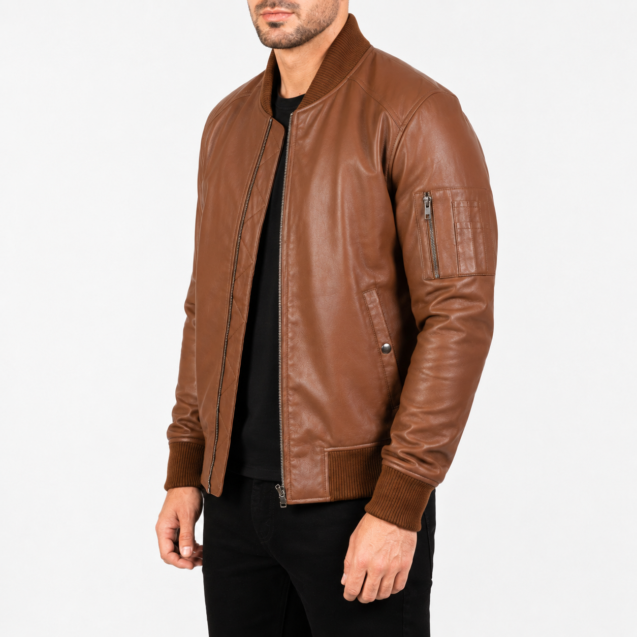 Men’s Brown Leather Bomber Biker Jacket