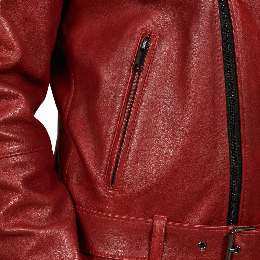 Men’s Slim Fit Glossy Red USA Biker Leather Jacket
