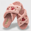 Kaylee Pink Women’s Luxury Slippers – Plush Faux Fur Handmade Slippers with Diamanté Heart Embellishment