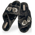 Katie Black Luxury Plush Diamanté Heart Embellished Handmade Slipper