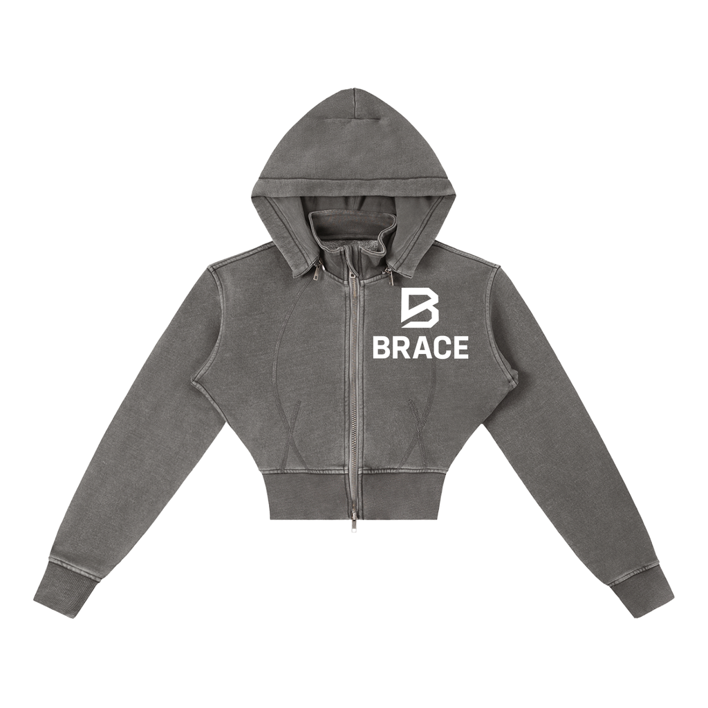 Cropped Fleece Hoodie - Vintage Washed Gym Hoodie | BRACE