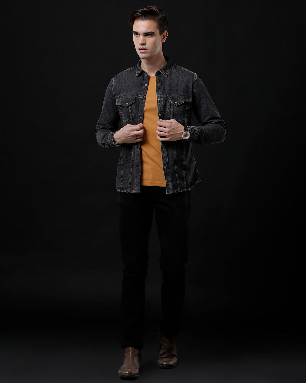 Men's Slim Fit Solid Denim Casual Shirt (AGODA)
