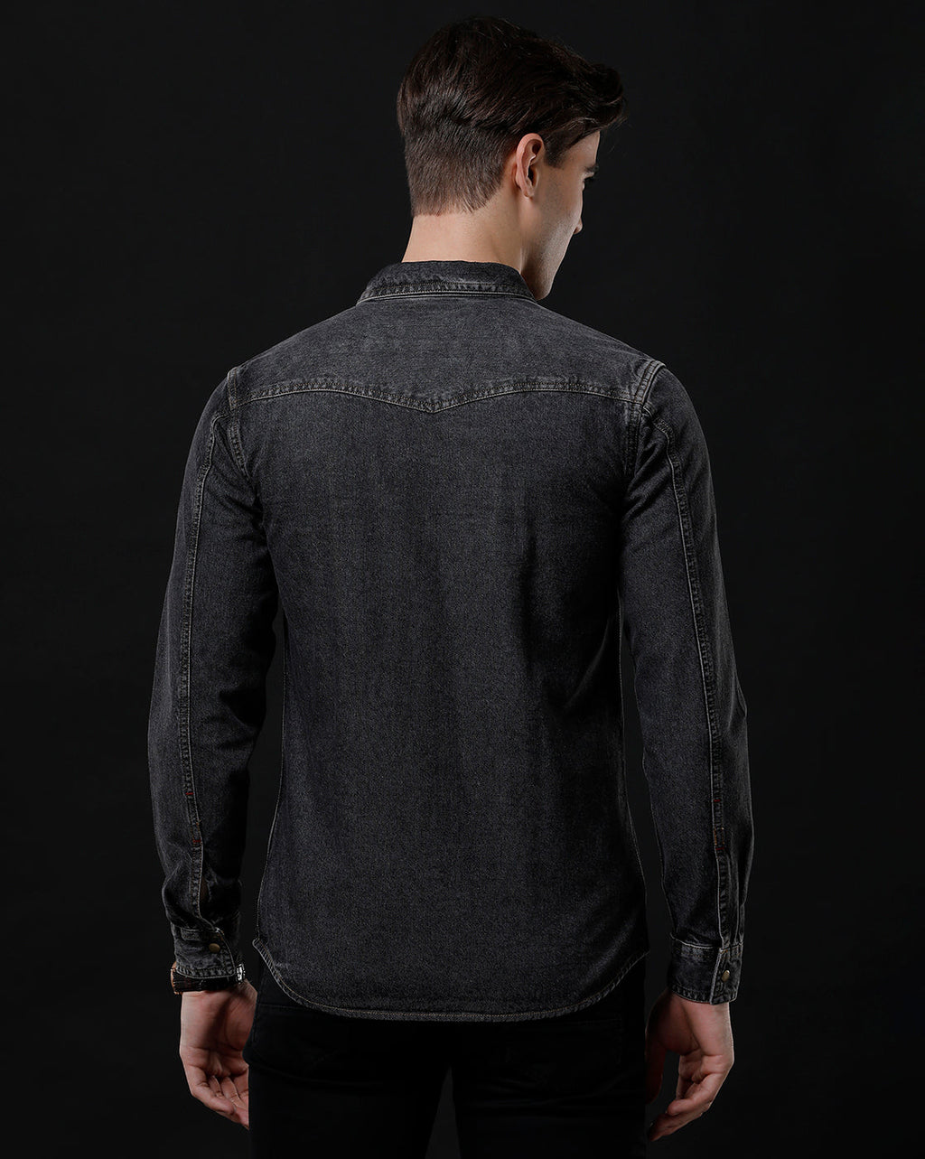 Men's Slim Fit Solid Denim Casual Shirt (AGODA)
