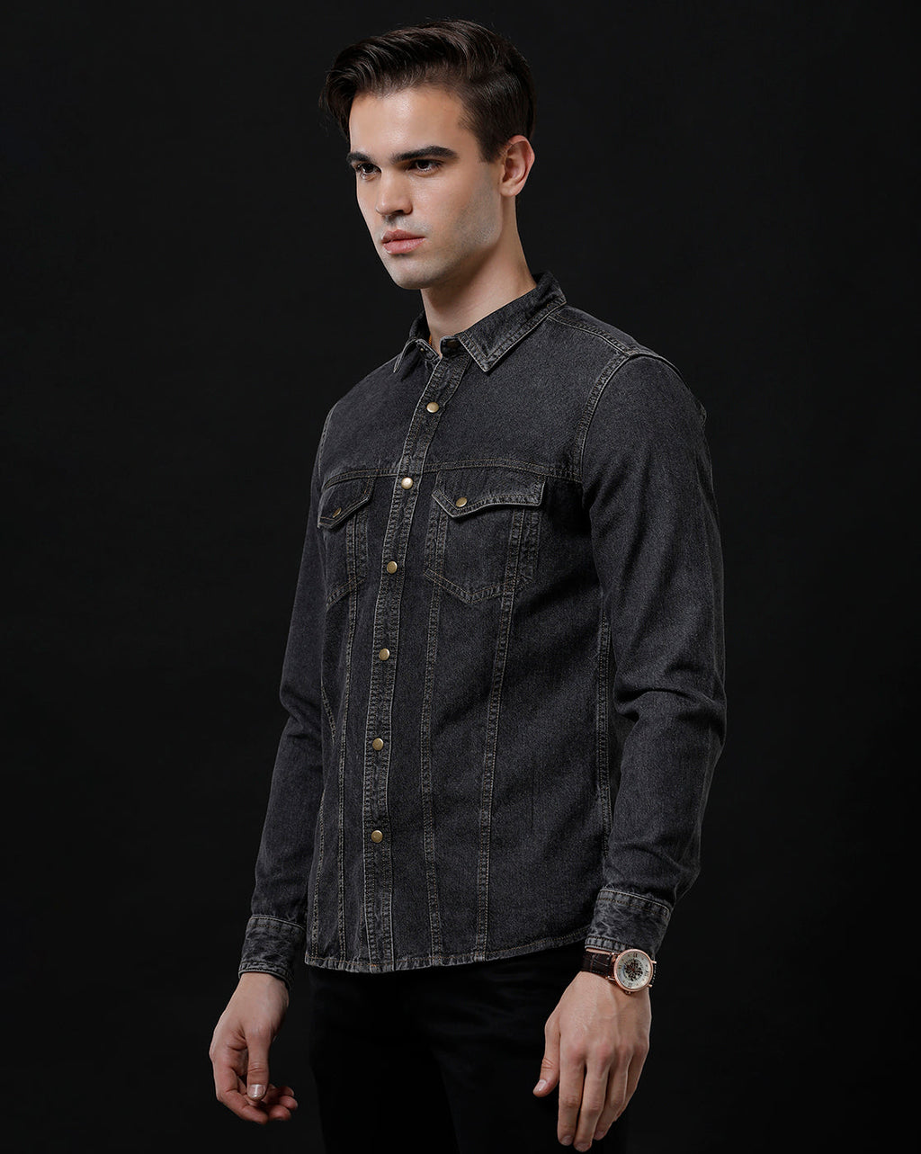 Men's Slim Fit Solid Denim Casual Shirt (AGODA)