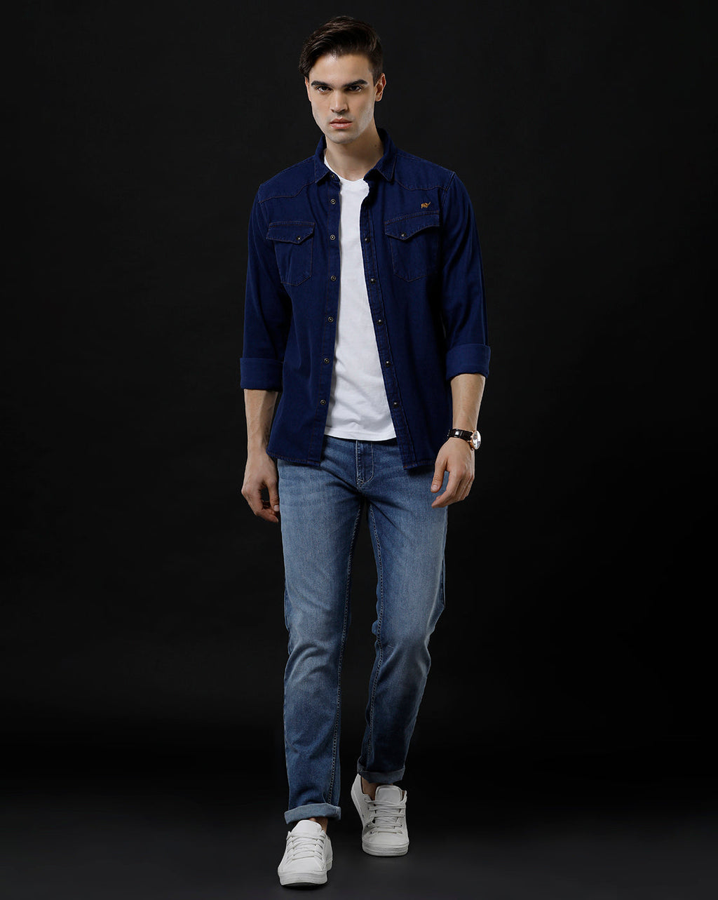Men's Slim Fit Solid Denim Casual Shirt (ANTIQ)