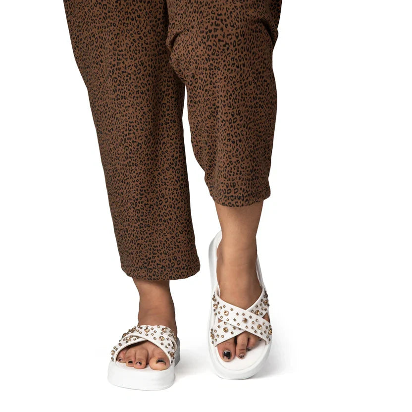 The Aurora White Luxury Cross Over Embellished Slides