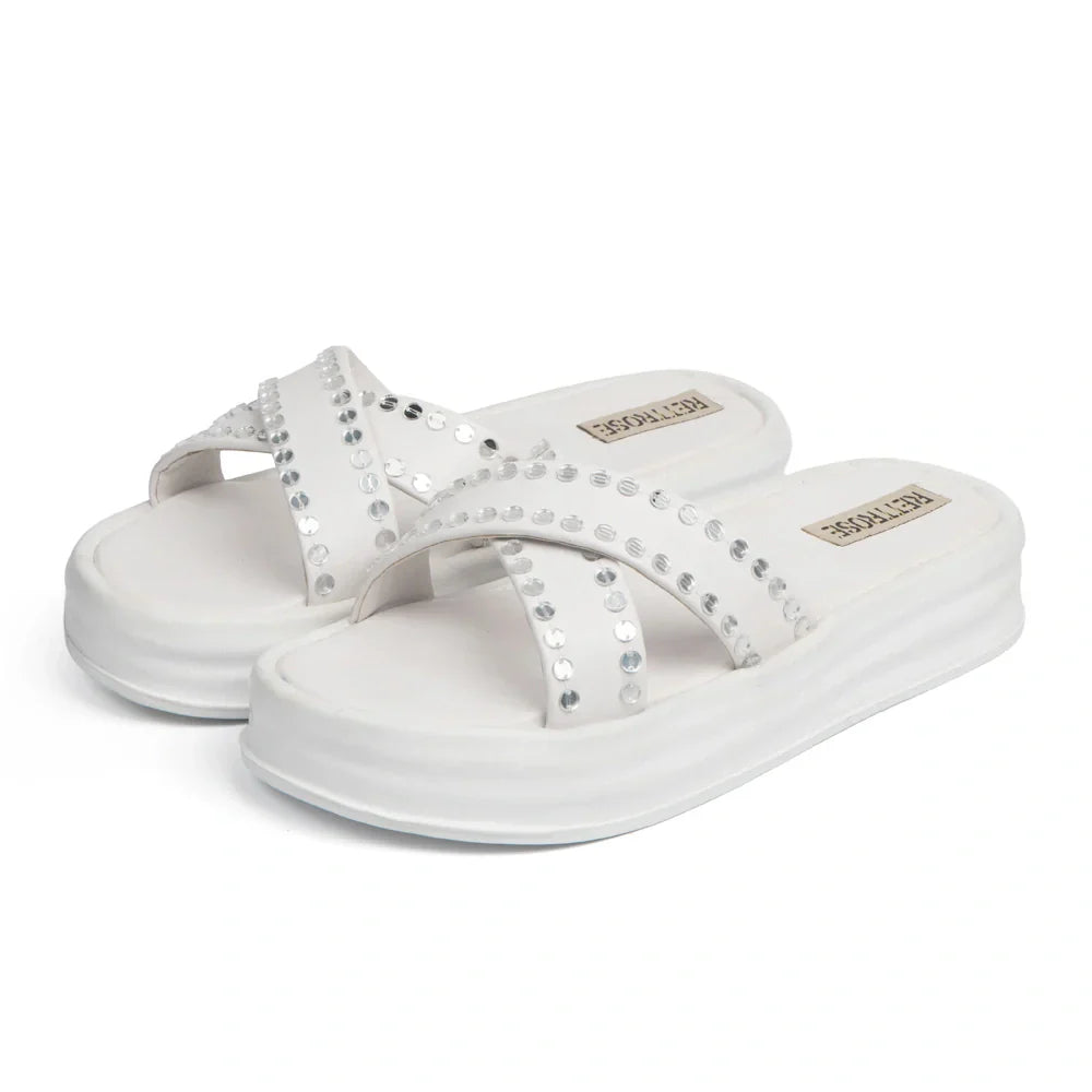 The Willow White Luxury Cross Over Embellished Slides