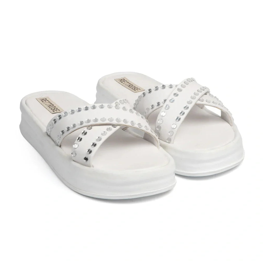 The Willow White Luxury Cross Over Embellished Slides