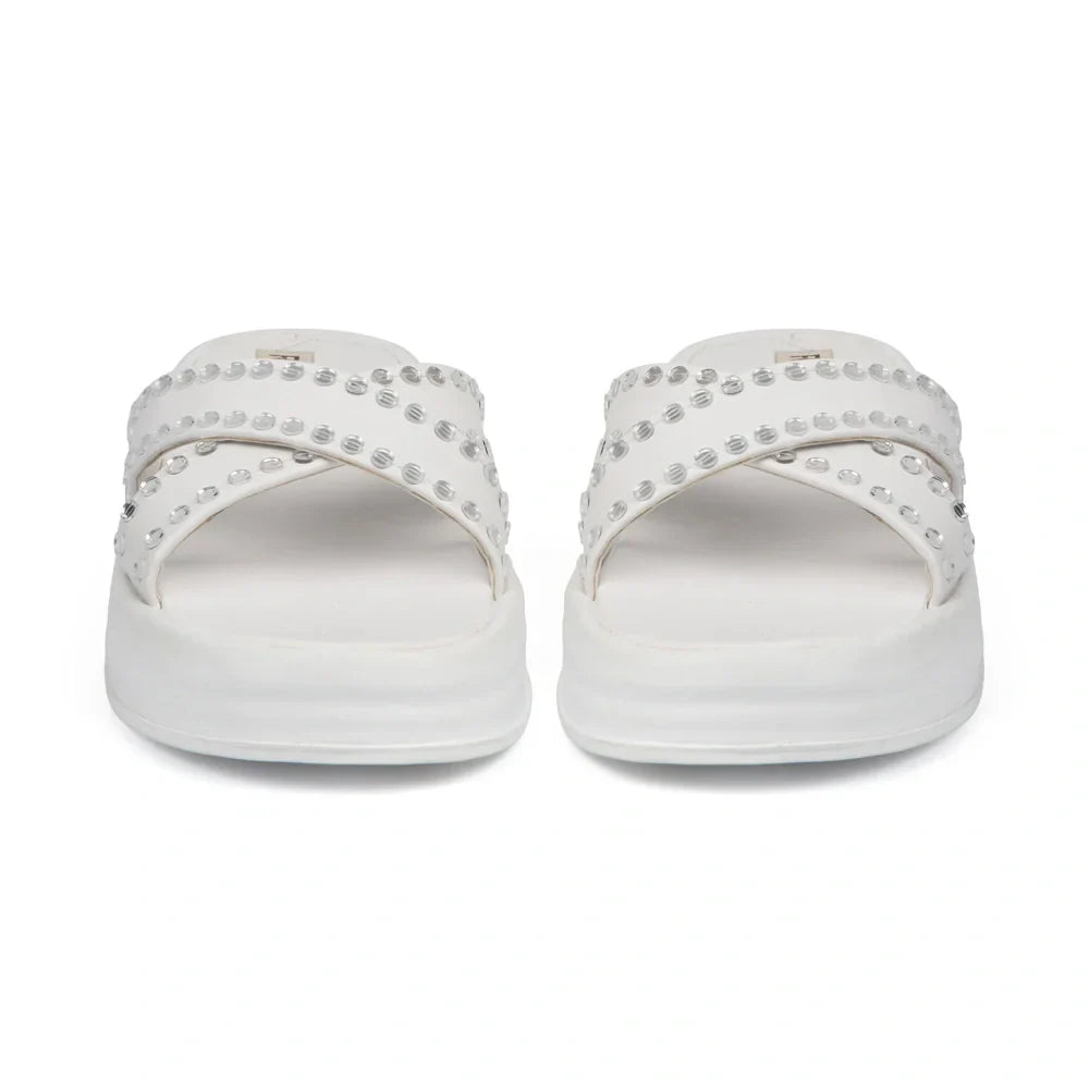 The Willow White Luxury Cross Over Embellished Slides