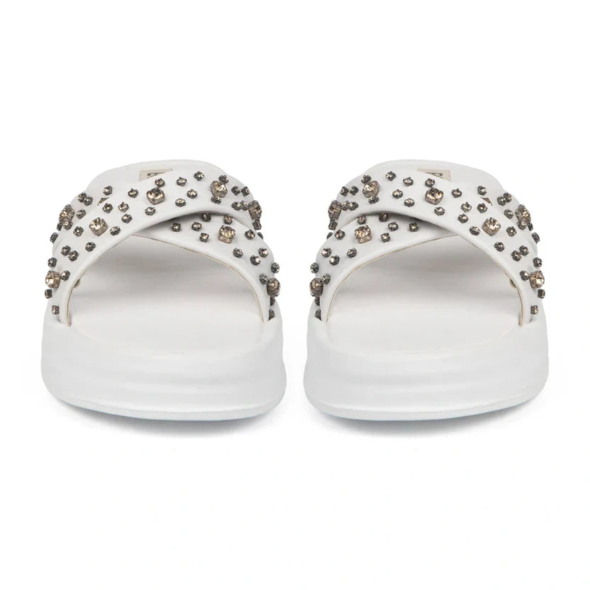The Aurora White Luxury Cross Over Embellished Slides