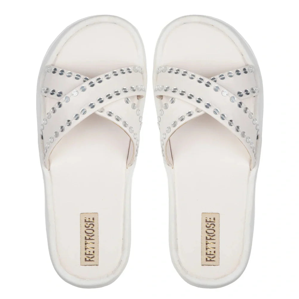 The Willow White Luxury Cross Over Embellished Slides