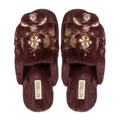 The Annie Wine Luxury Handmade Women’s Slippers – Faux Fur Front-Covered, Comfortable,  Diamanté Embellished