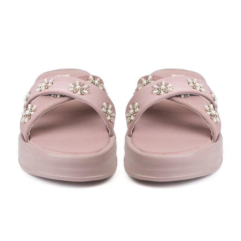 The Safira Pink Luxury Cross Over Embellished Slides