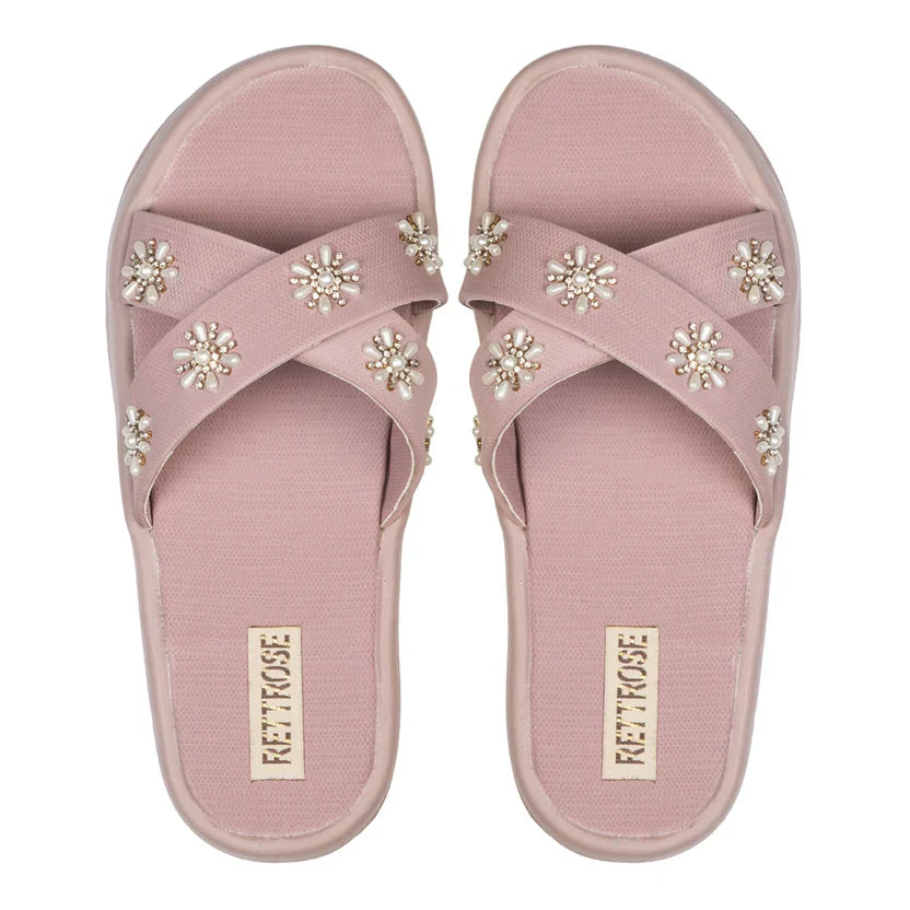The Safira Pink Luxury Cross Over Embellished Slides