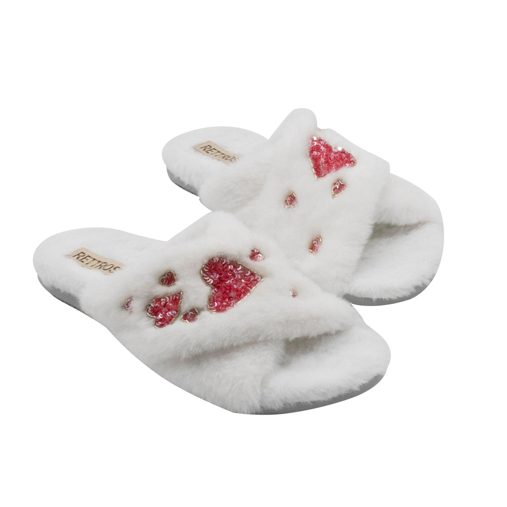 Kaylee Cream Luxury Plush Diamanté Embellished Handmade Slipper