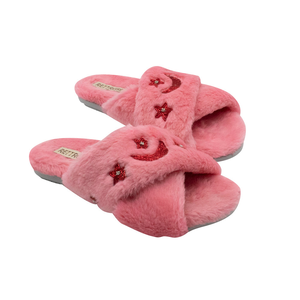 Isabel Pink Luxury Plush Diamanté Embellished Handmade Slipper