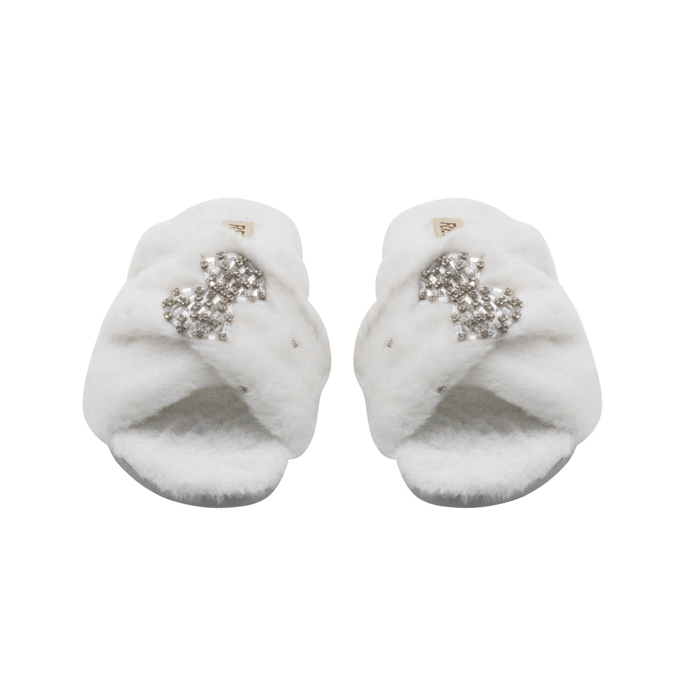 Fefe Cream Luxury Plush Diamanté Embellished Handmade Slipper