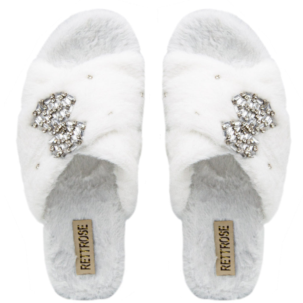 Fefe Cream Luxury Plush Diamanté Embellished Handmade Slipper