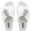 Fefe Cream Luxury Plush Diamanté Embellished Handmade Slipper