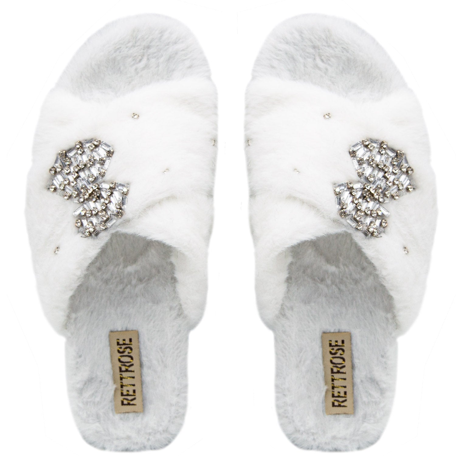 Fefe Cream Luxury Plush Diamanté Embellished Handmade Slipper