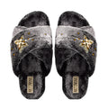 Sofia Charcoal Luxury Plush Diamanté Embellished Handmade Slipper
