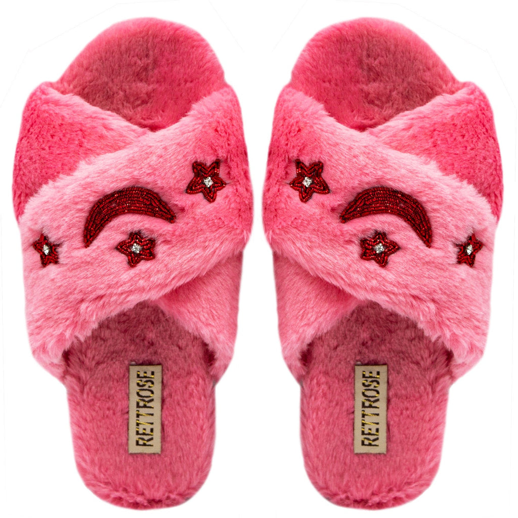 Isabel Pink Luxury Plush Diamanté Embellished Handmade Slipper