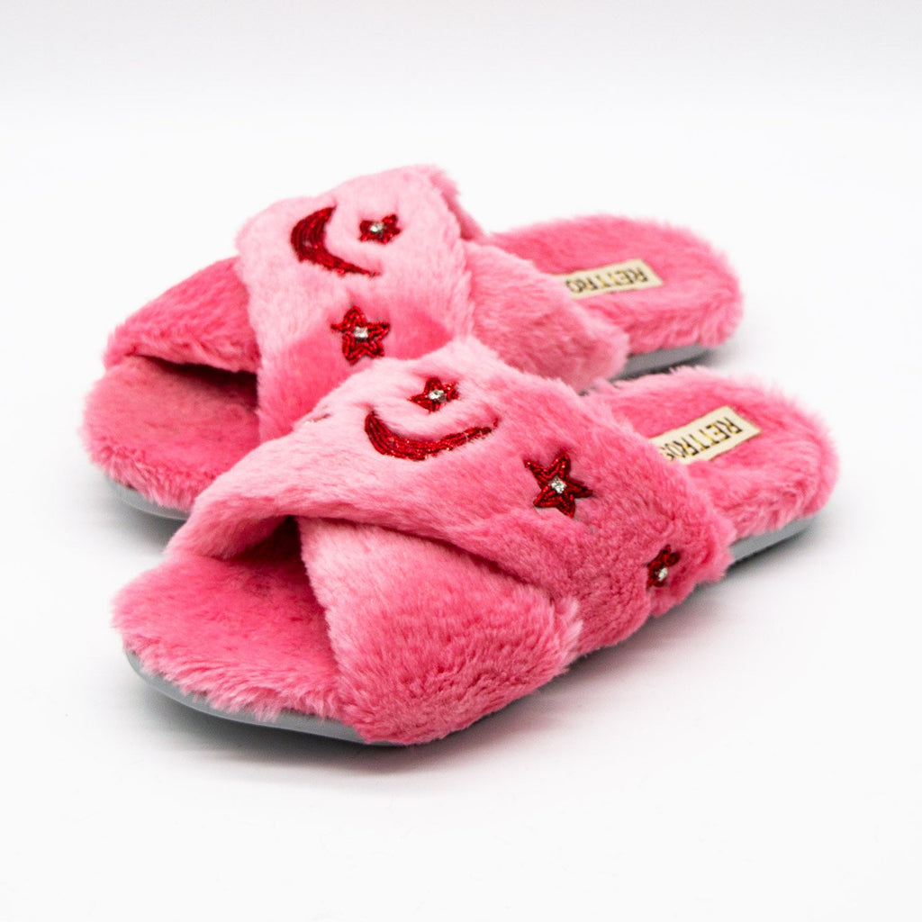 Isabel Pink Luxury Plush Diamanté Embellished Handmade Slipper