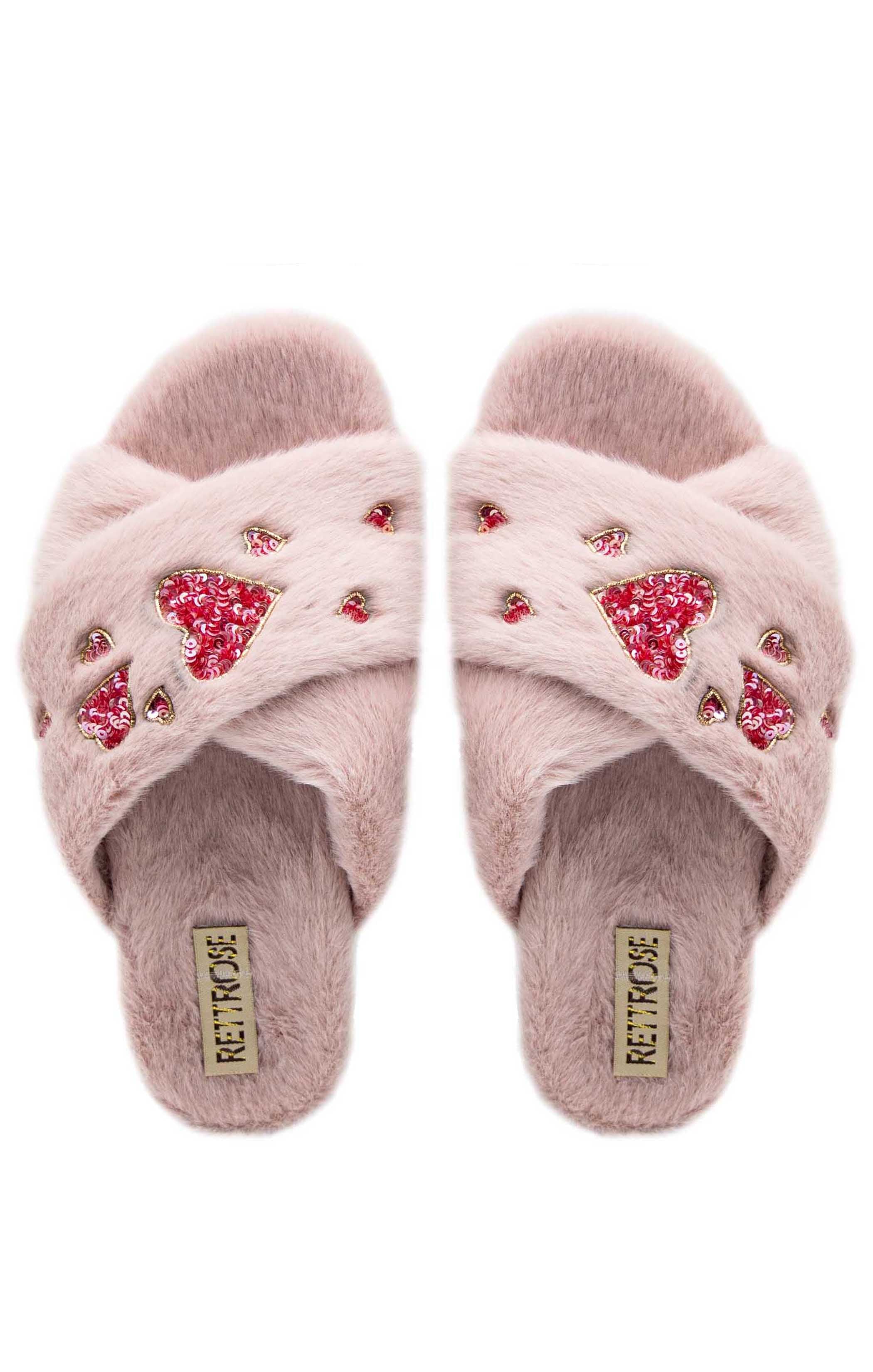 Kaylee Dusky Pink Luxury Plush Diamanté Embellished Handmade Slipper
