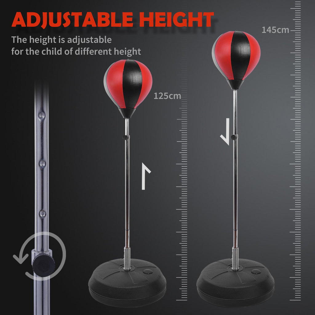 HOMCOM Training Boxing Punch Ball Set 125-145H x Φ43cm with Gloves Air Pump, 4-Position Adjustable Height Freestanding Boxing Speed Ball for Teenagers Exercise Training