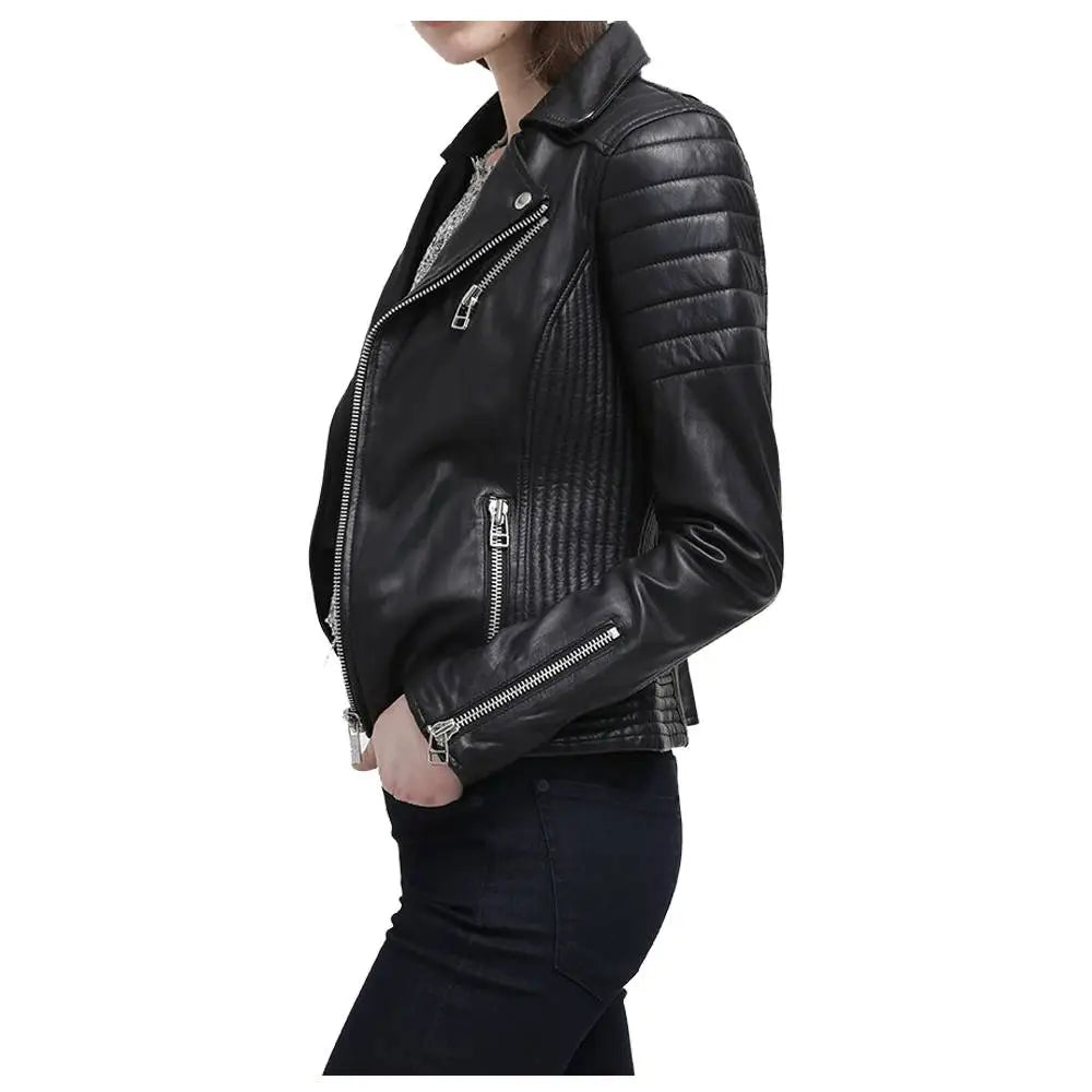 Women’s Slim Fit Black Leather Jacket – Innovative Design