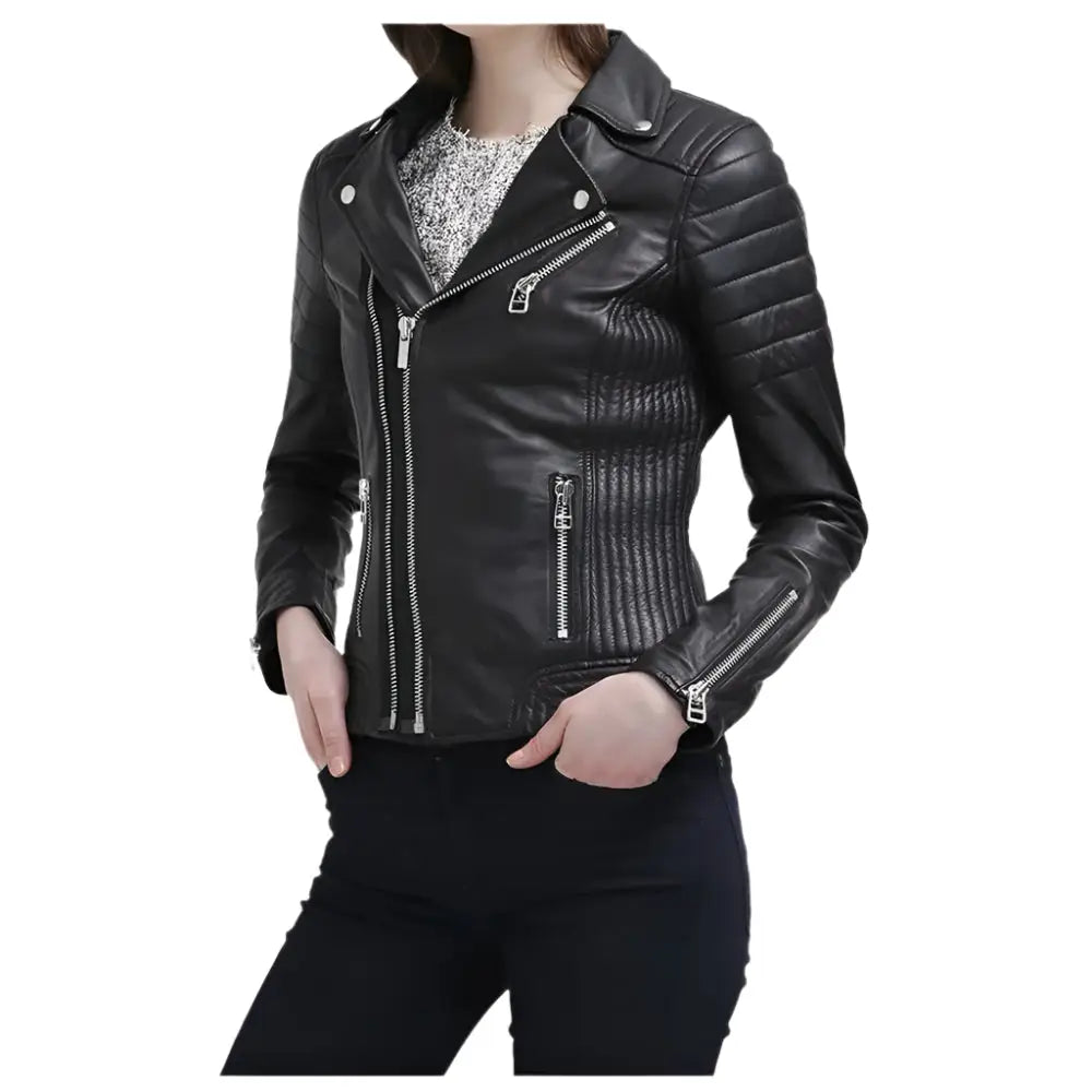 Women’s Slim Fit Black Leather Jacket – Innovative Design